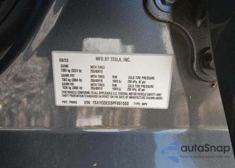 2023 Tesla Model Y из США, поврежденный, VIN 7SAYGDEE8PF861550